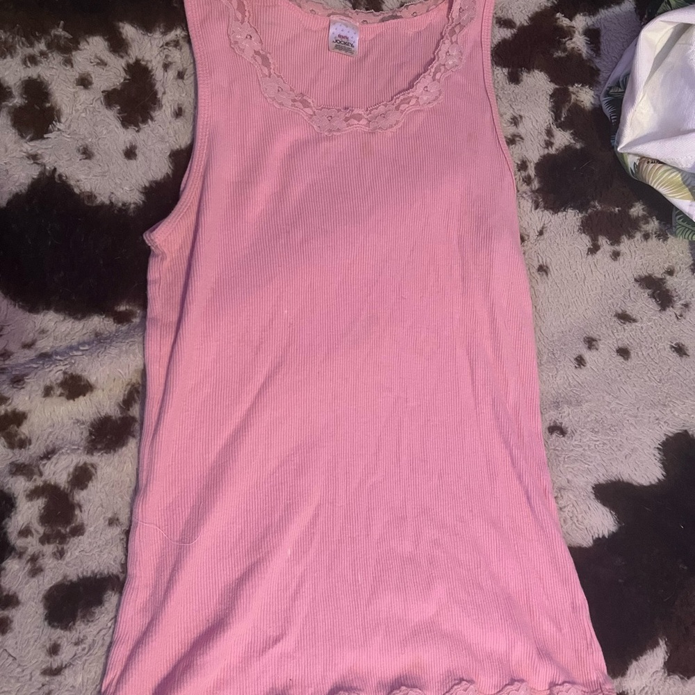 Pink Lace Trim Tank Top